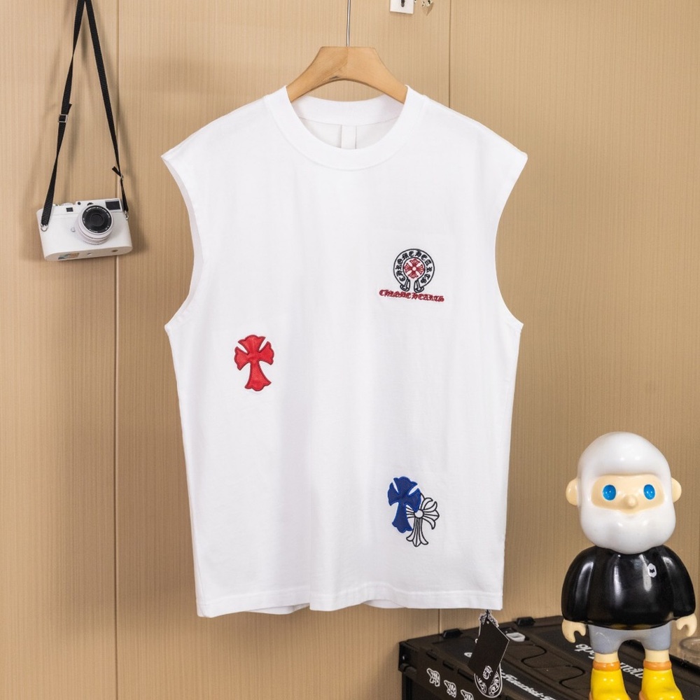 Brand New Chrome Hearts Multi-Color Cross Embroidered Sleeveless T-Shirt